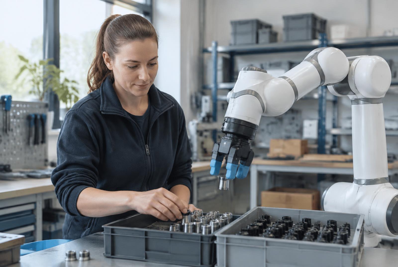 Cobot assistant un opérateur sur un poste